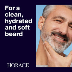 HORACE shampoo packaging highlights vegan formula and clean ingredients for sensitive skin.