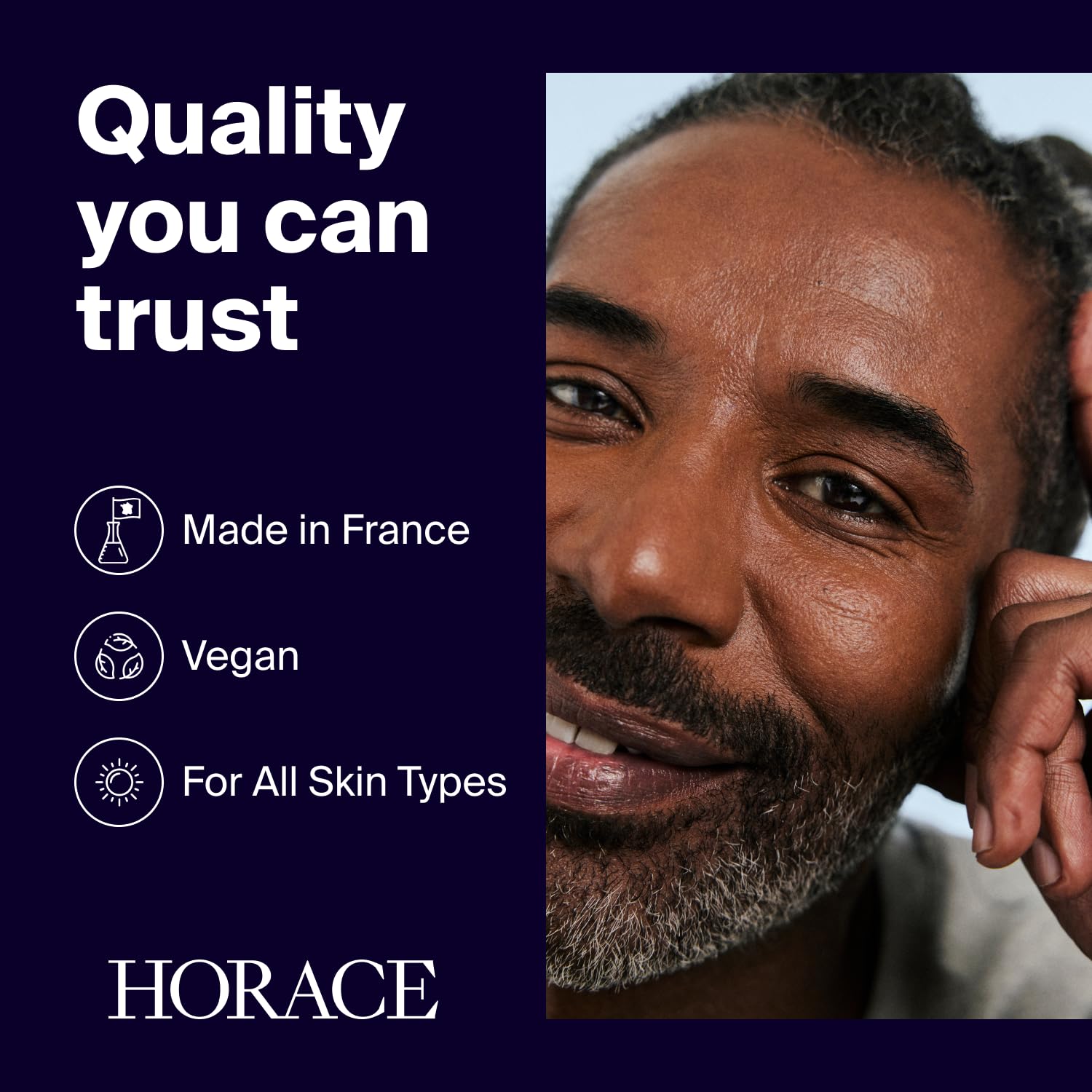 HORACE Healthy Glow Fluid vegan formula featured in packaging signals clean, paraben-free care.