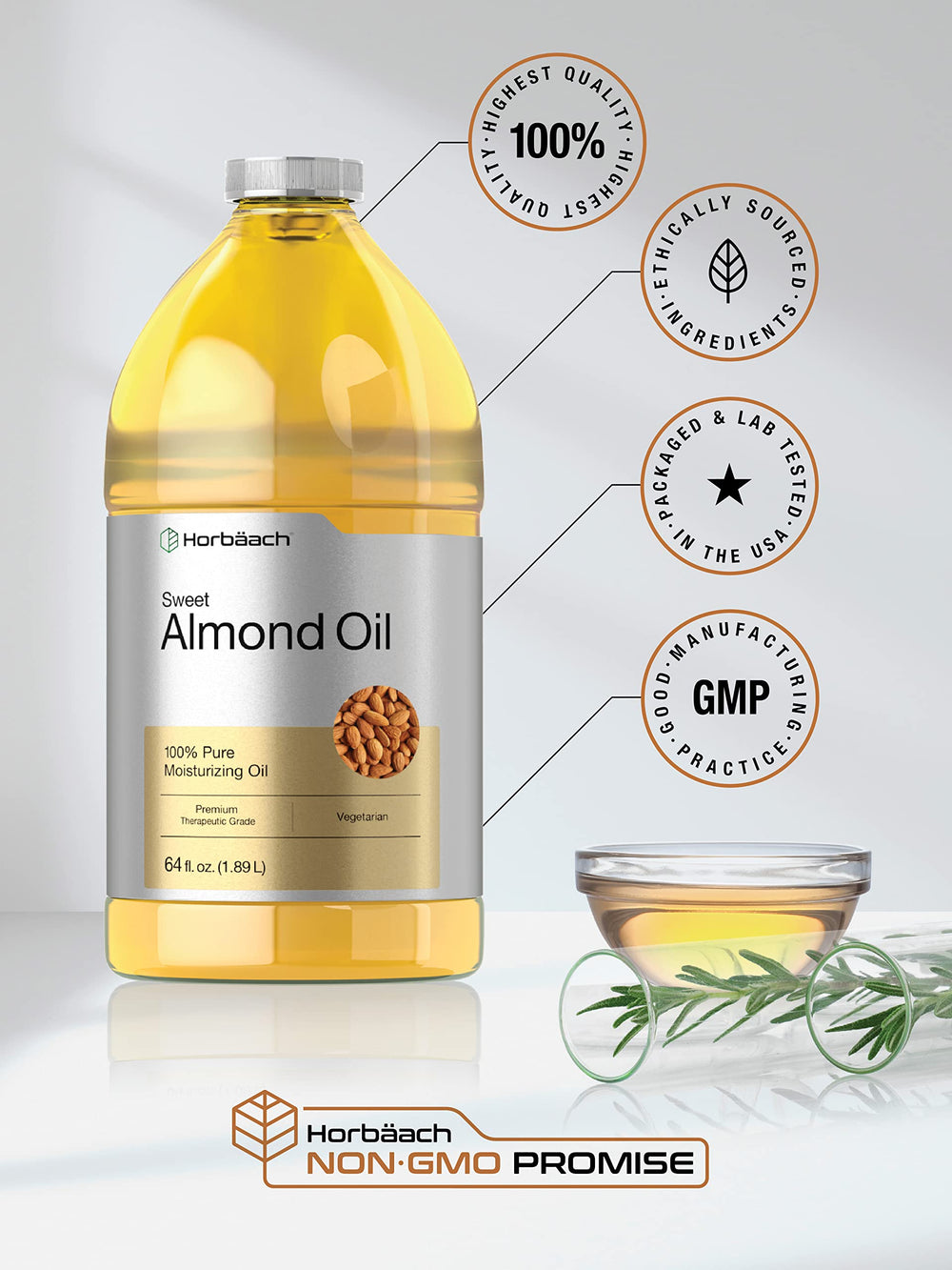 Horbäach Sweet Almond Oil on hair promotes shine and smoother strands.