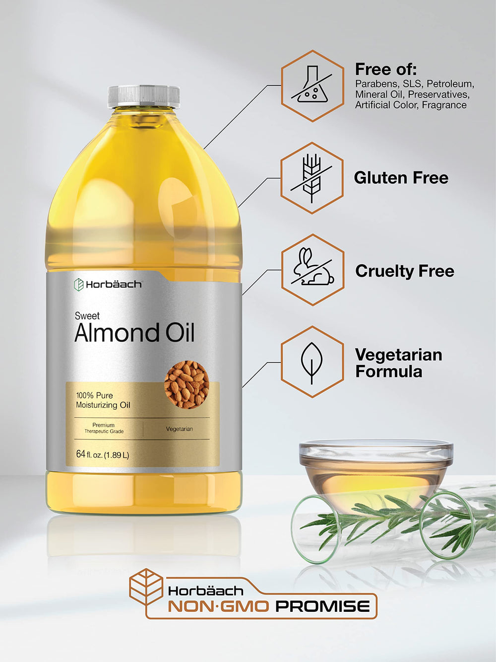 Horbäach Sweet Almond Oil on skin delivers deep hydration and softness.