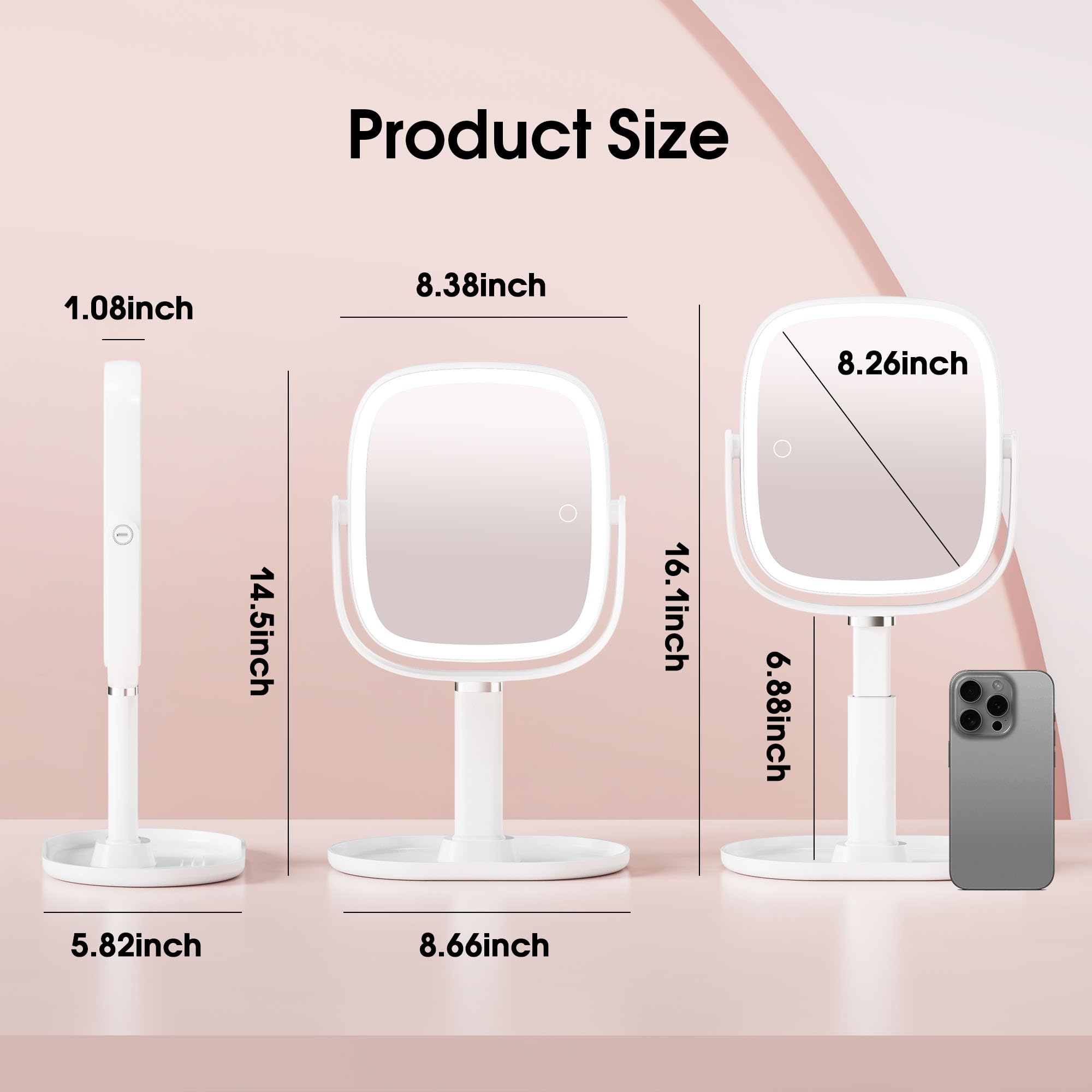 Horyliin makeup mirror lights 1x view for full-face makeup at desk
