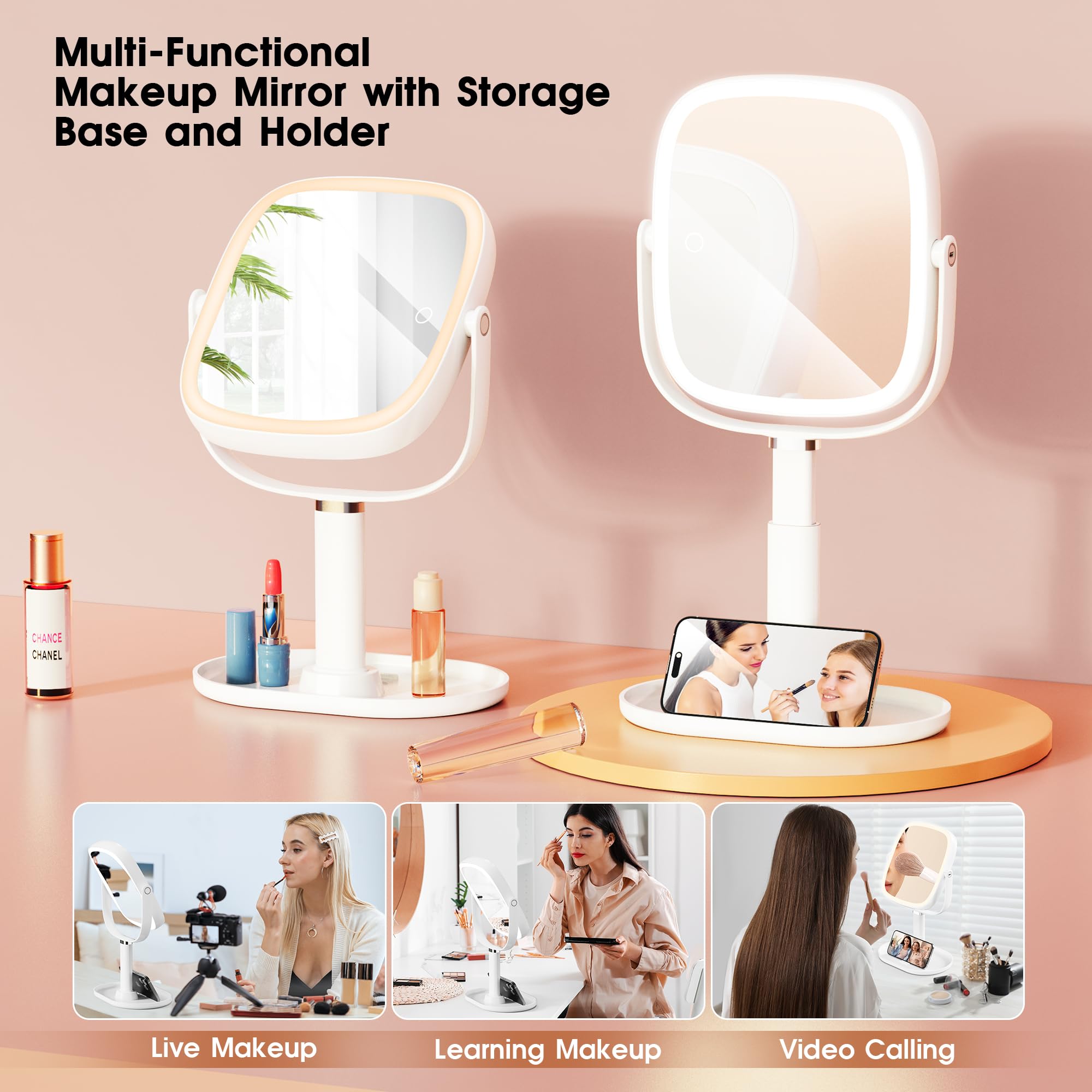 Horyliin makeup mirror with 360-degree rotation for versatile viewing angles