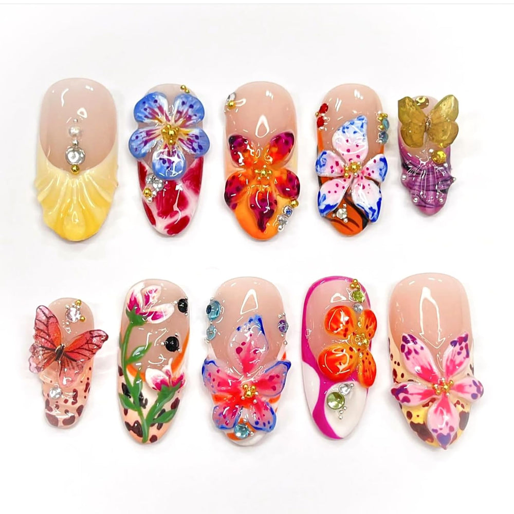 Hosaily 3D Flower nails packaging display with 24-piece kit for easy at-home manicures.