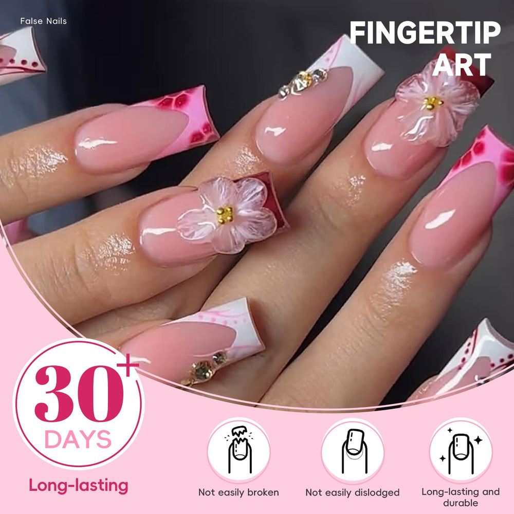 HOSAILY 3D Sakura pink nails on hand showing glossy full-cover finish
