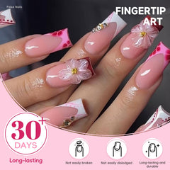HOSAILY 3D Sakura pink nails on hand showing glossy full-cover finish
