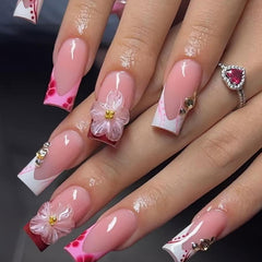 HOSAILY 3D Sakura pink press-on nails kit close-up of glossy floral design