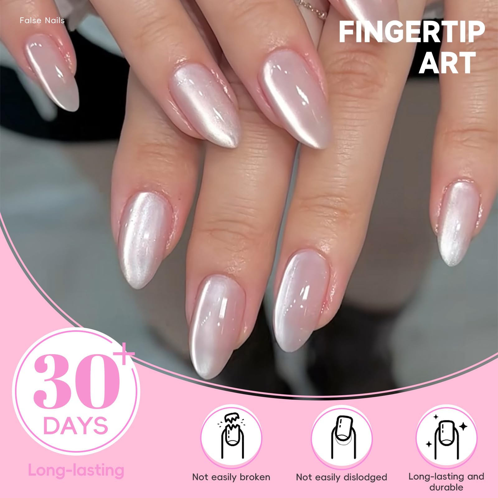 HOSAILY Baby Pink Cat Eye nails glue-tab closeup, quick damage-free application.