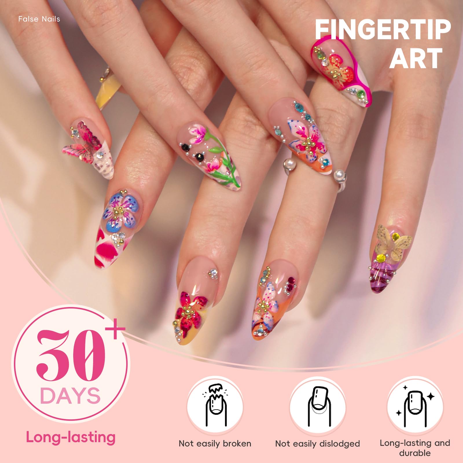 Hosaily glossy gold beads rhinestones nail art for chic evenings.