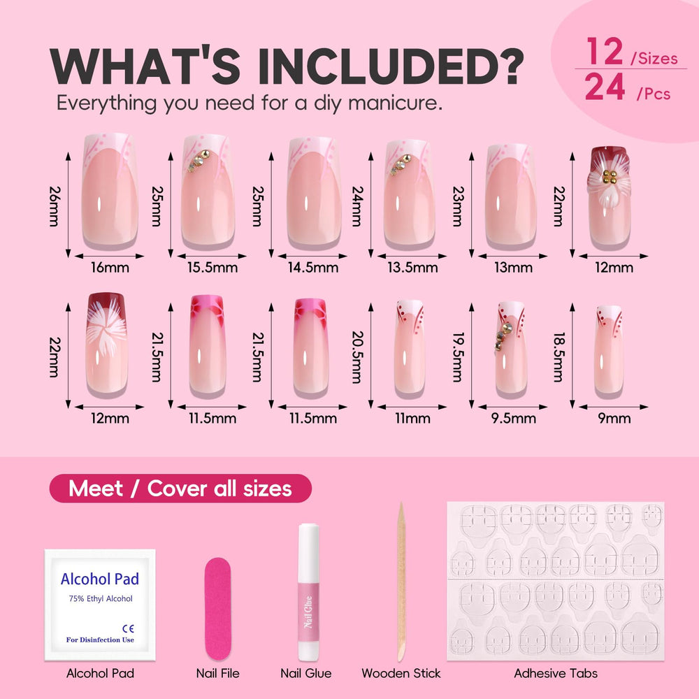 HOSAILY ABS-durable press-on nails with glue and cuticle stick for easy use