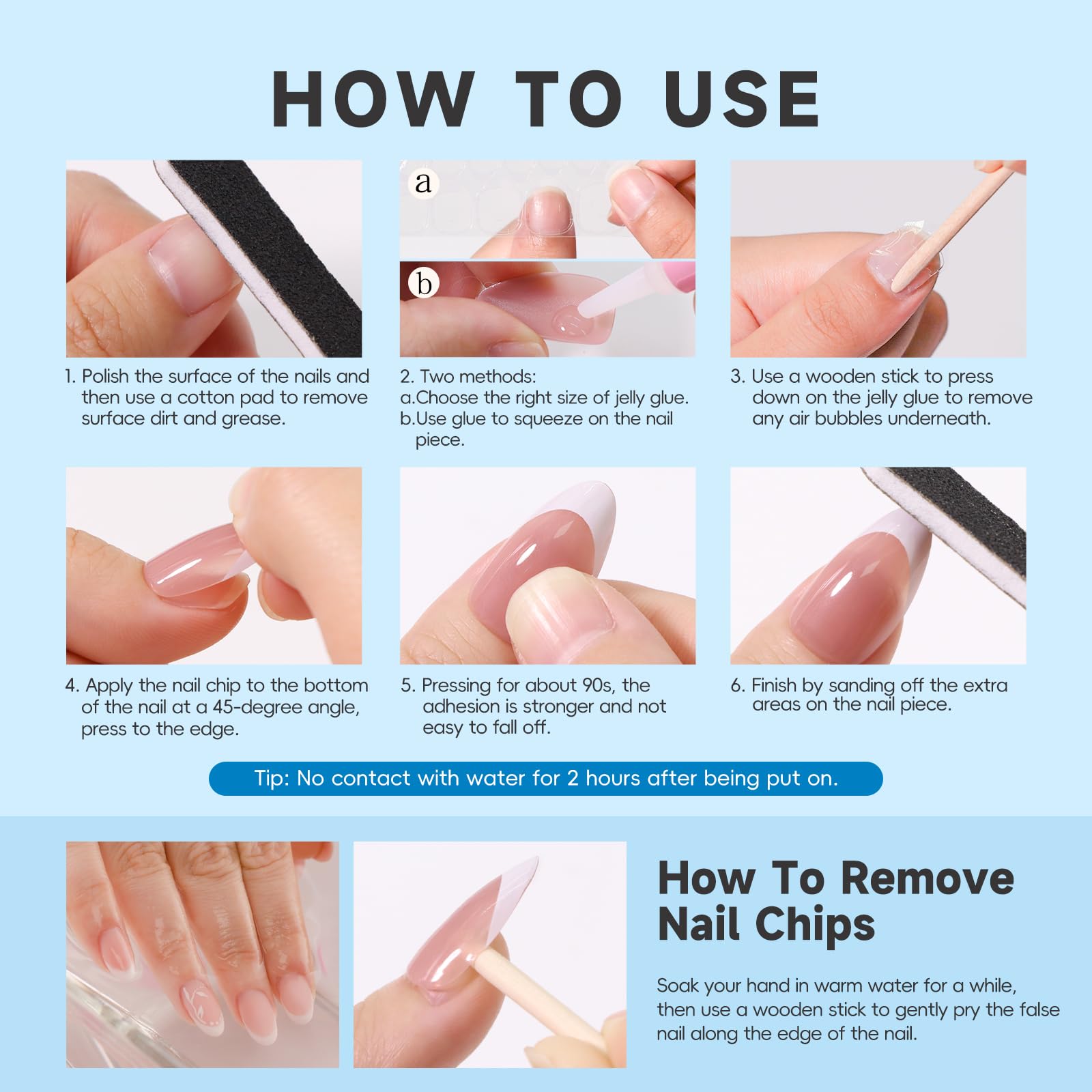 HOSAILY nail glue and jelly adhesive included for secure, mess-free application