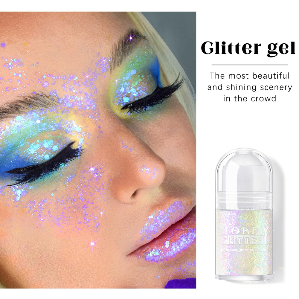 HOSAILY roll-on holographic glitter on face showcases bold color under lights