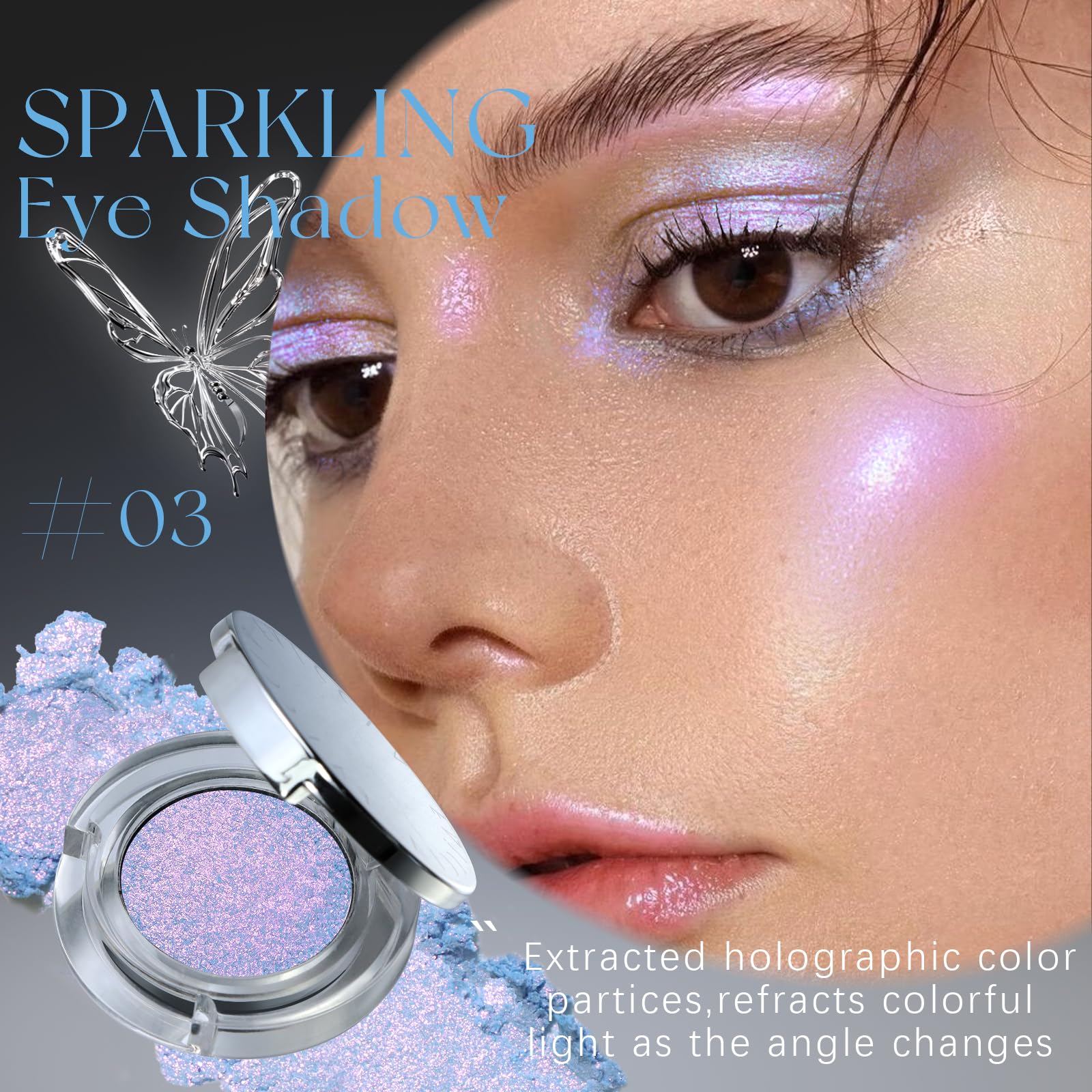 Sombra HOSAILY con destello glitter y textura suave para aplicar con facilidad.