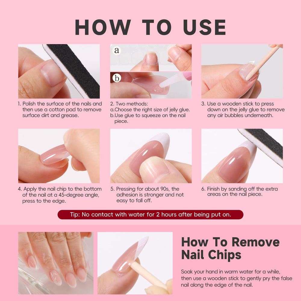 HOSAILY includes glue and tools for easy at-home manicure.