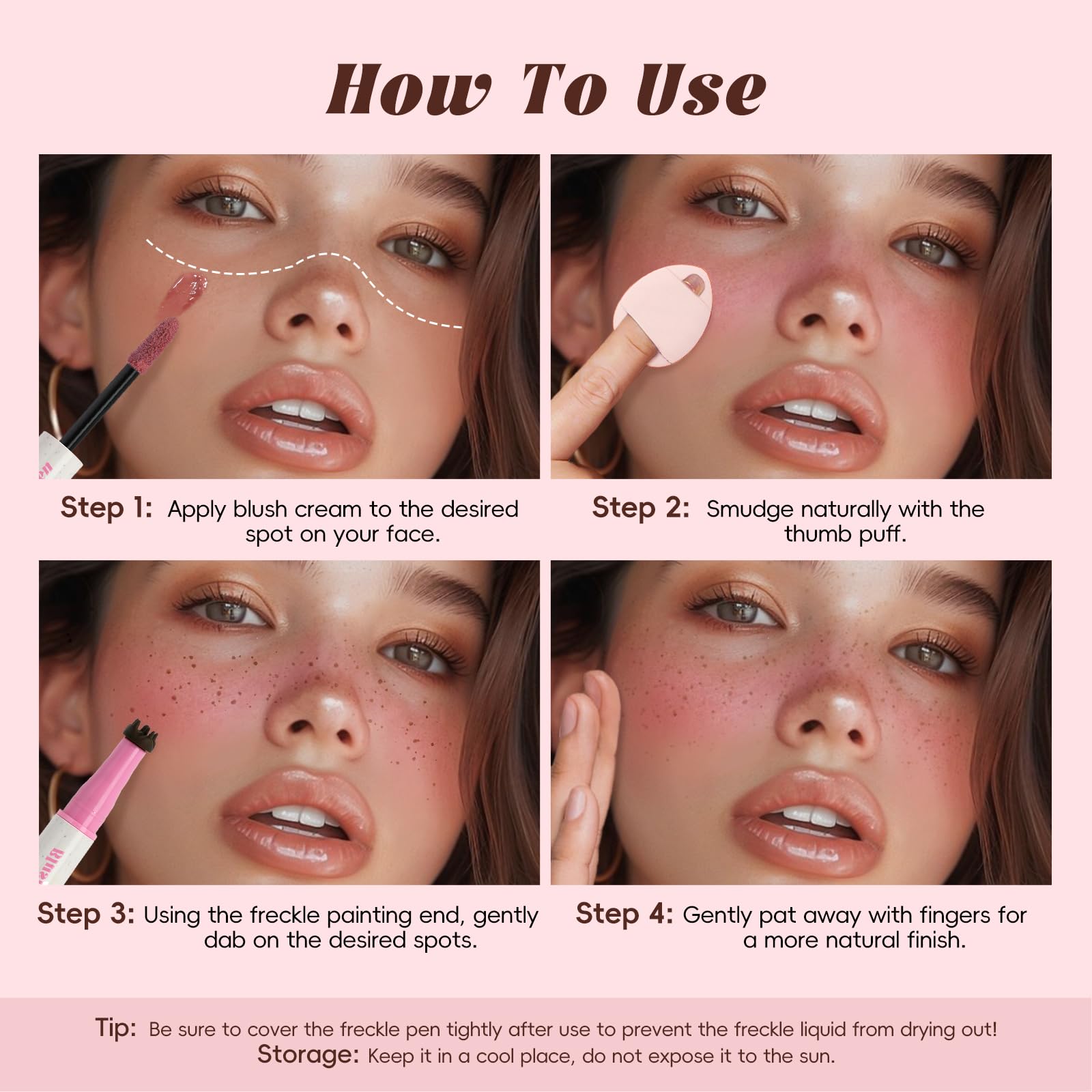 HOSAILY sunkissed makeup application method with stamp and blush blending.