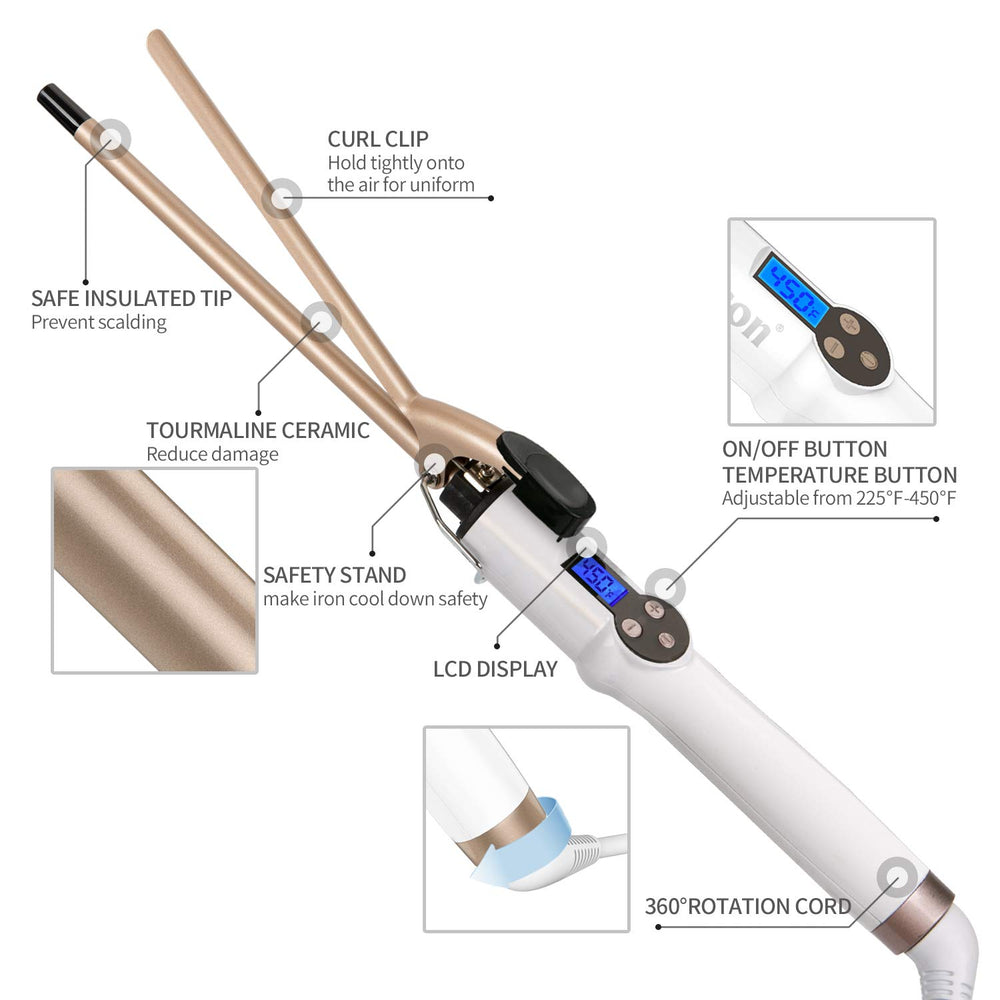 Hoson 9mm curling-iron-360-swivel-cord provides flexible, tangle-free styling.
