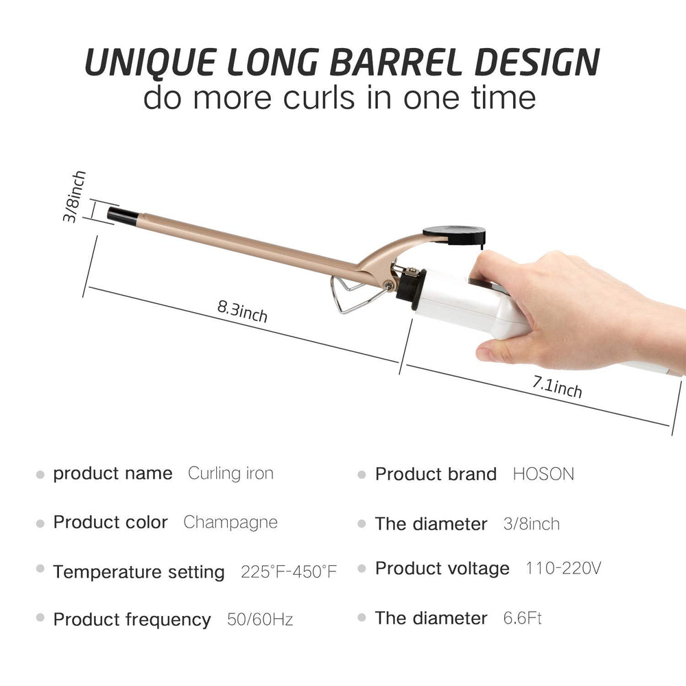 Hoson 9mm curling-iron-dual-voltage-100-240v supports worldwide use.