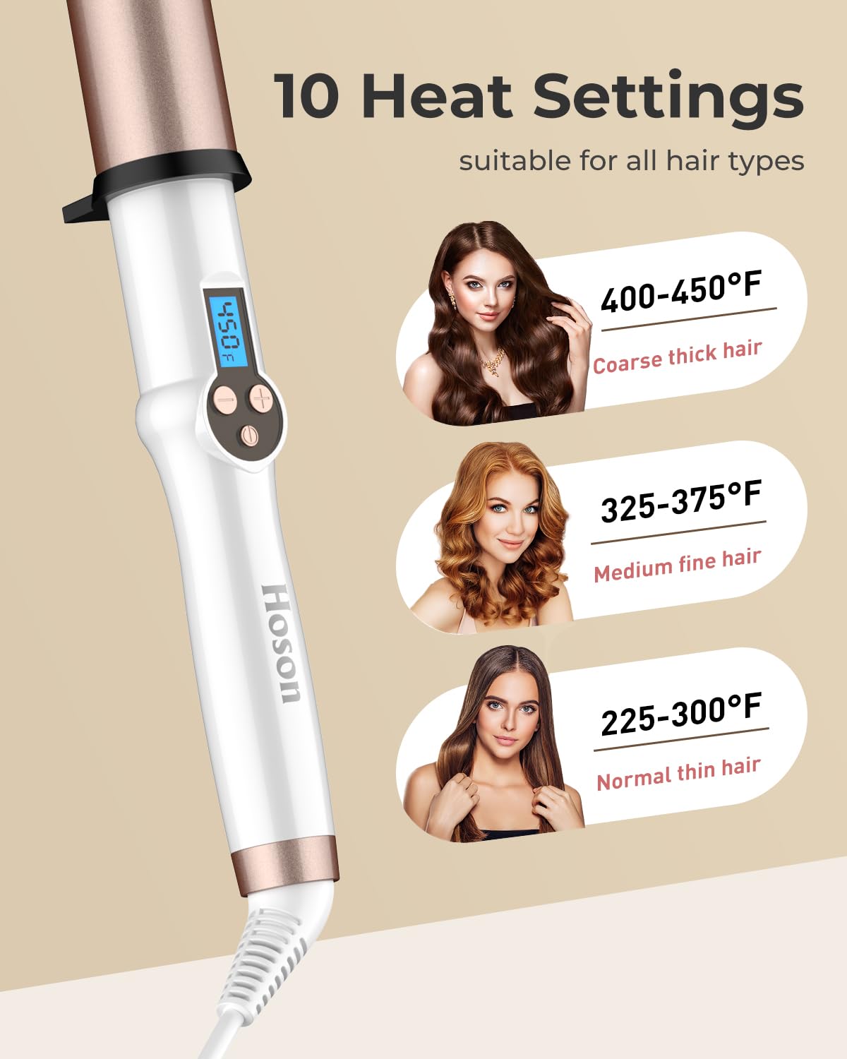 Hoson curling iron auto shut-off and heat-resistant glove for safety.