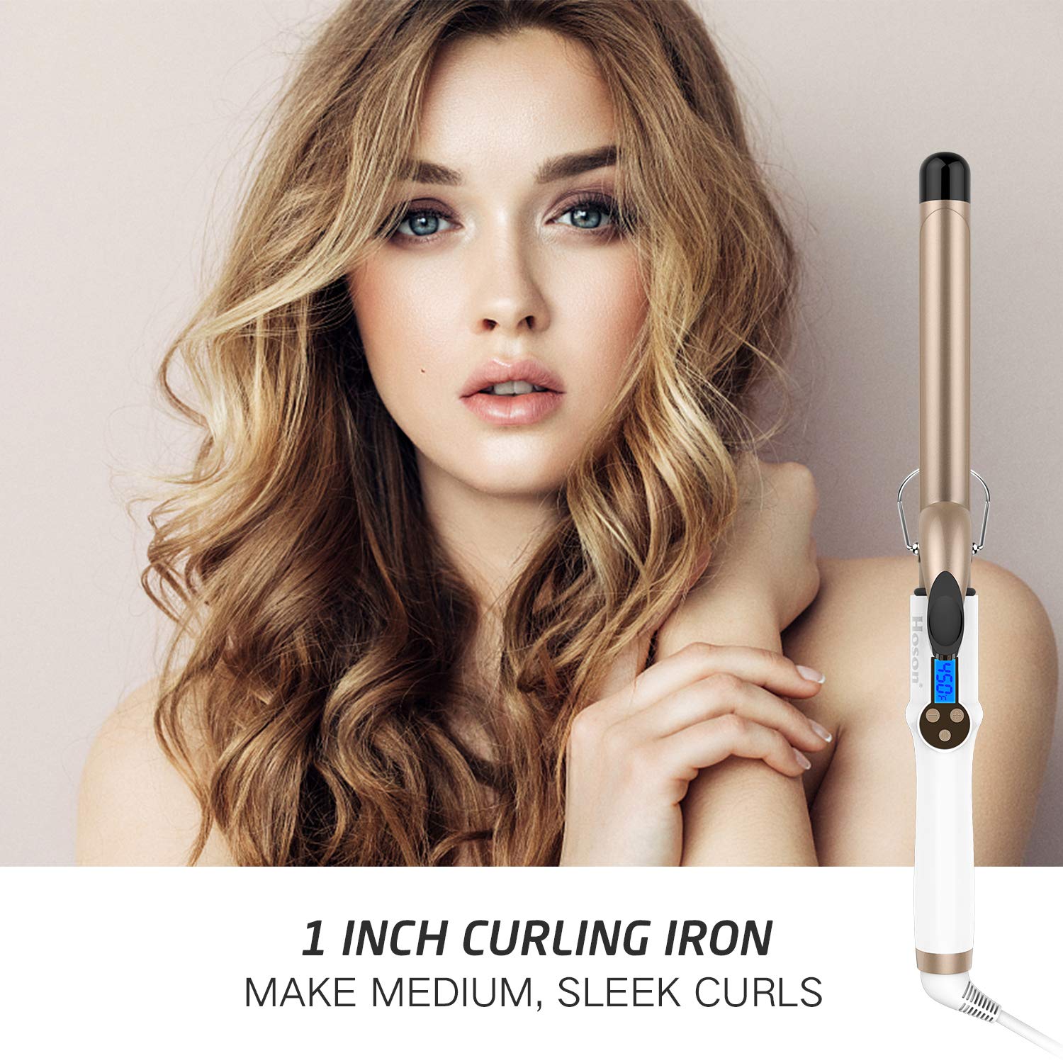 Hoson curling iron LCD display shows precise temperature for consistent styling.