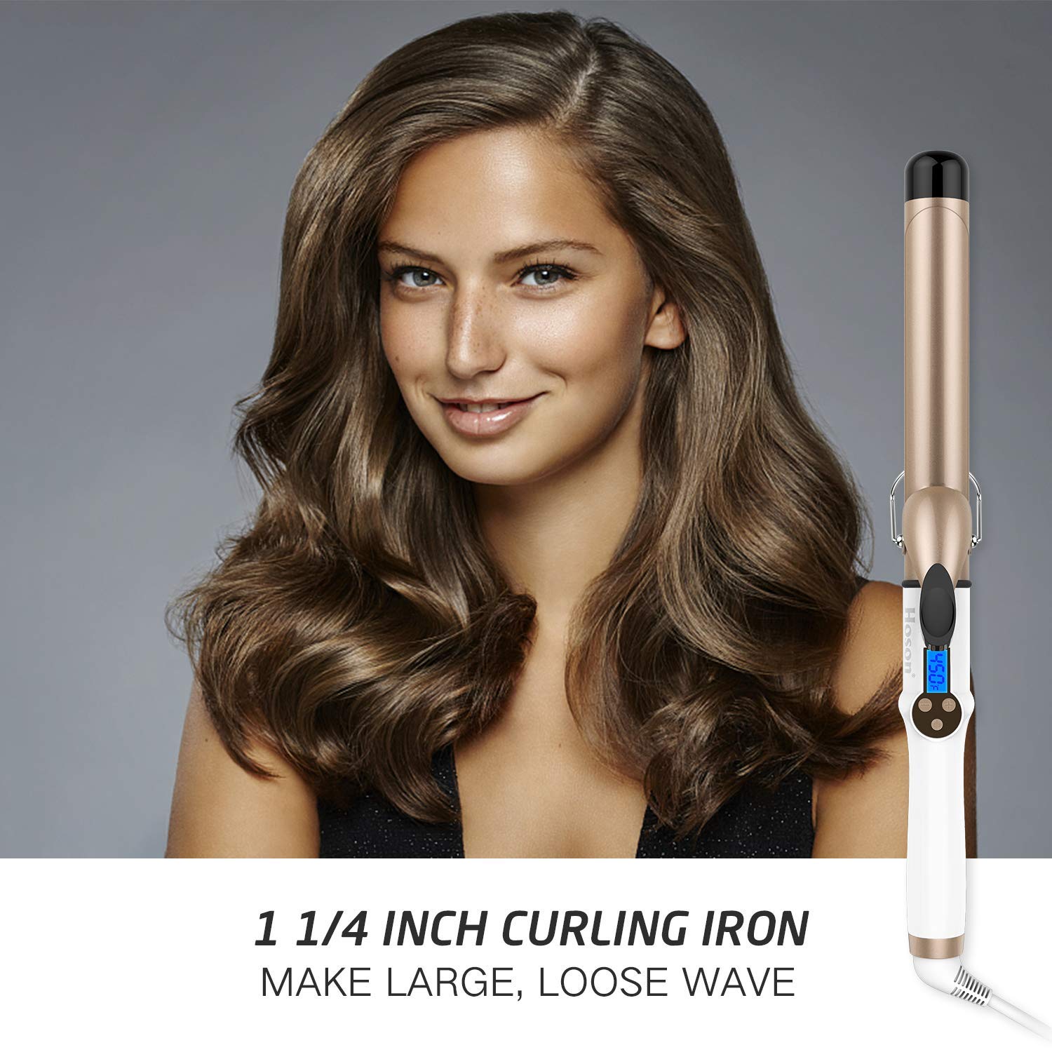 Hoson curling iron LCD display showing precise heat settings for tailored styling