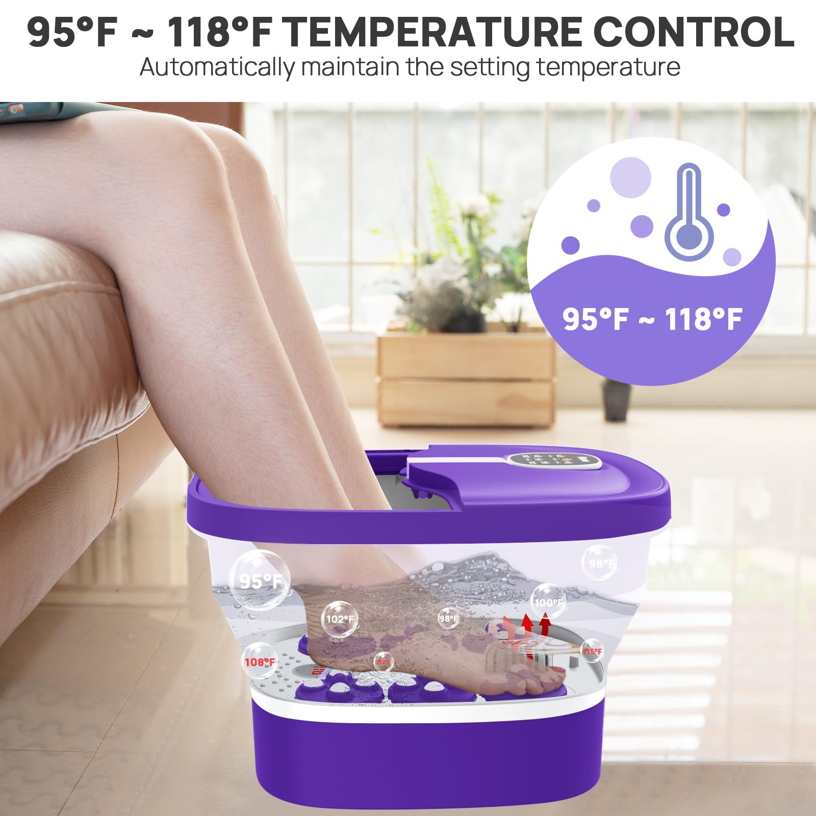 HOSPAN foot spa LED display shows real-time temperature and timer.
