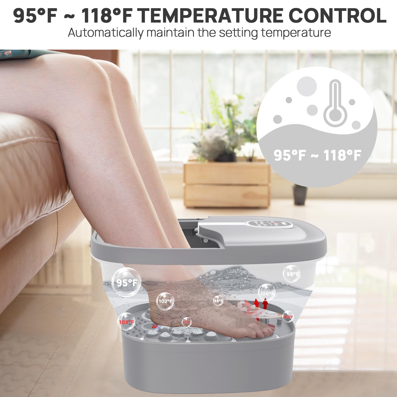 HOSPAN foot spa LED display shows real-time temperature and timer settings