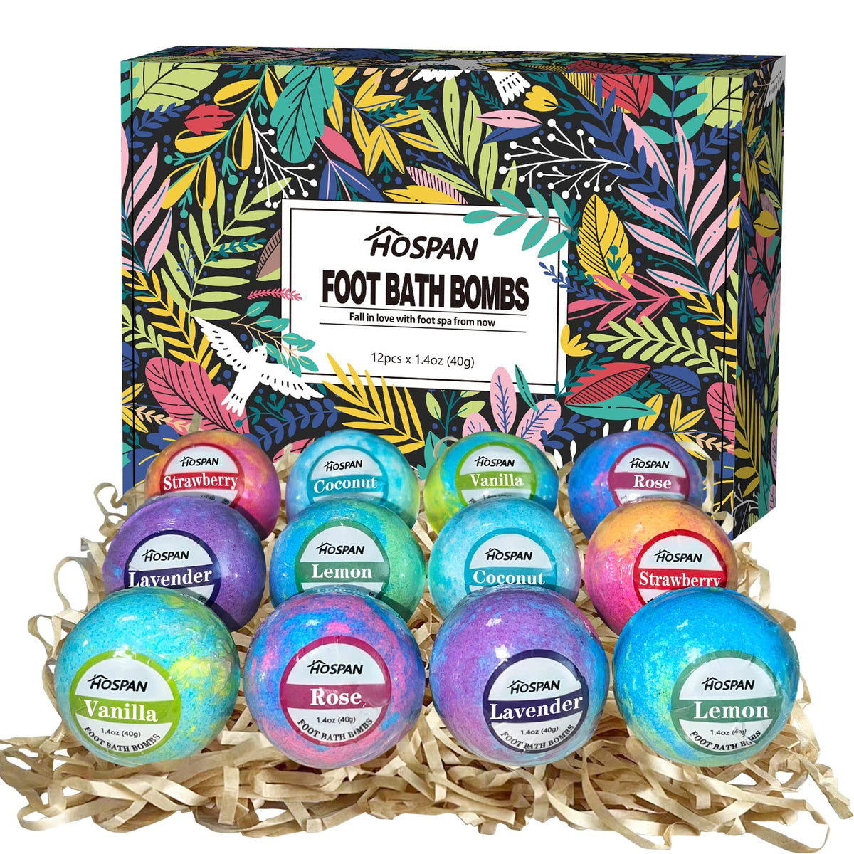 HOSPAN Organic Foot Bath Bombs Gift Set packaging, gift-ready and premium for mom or dad