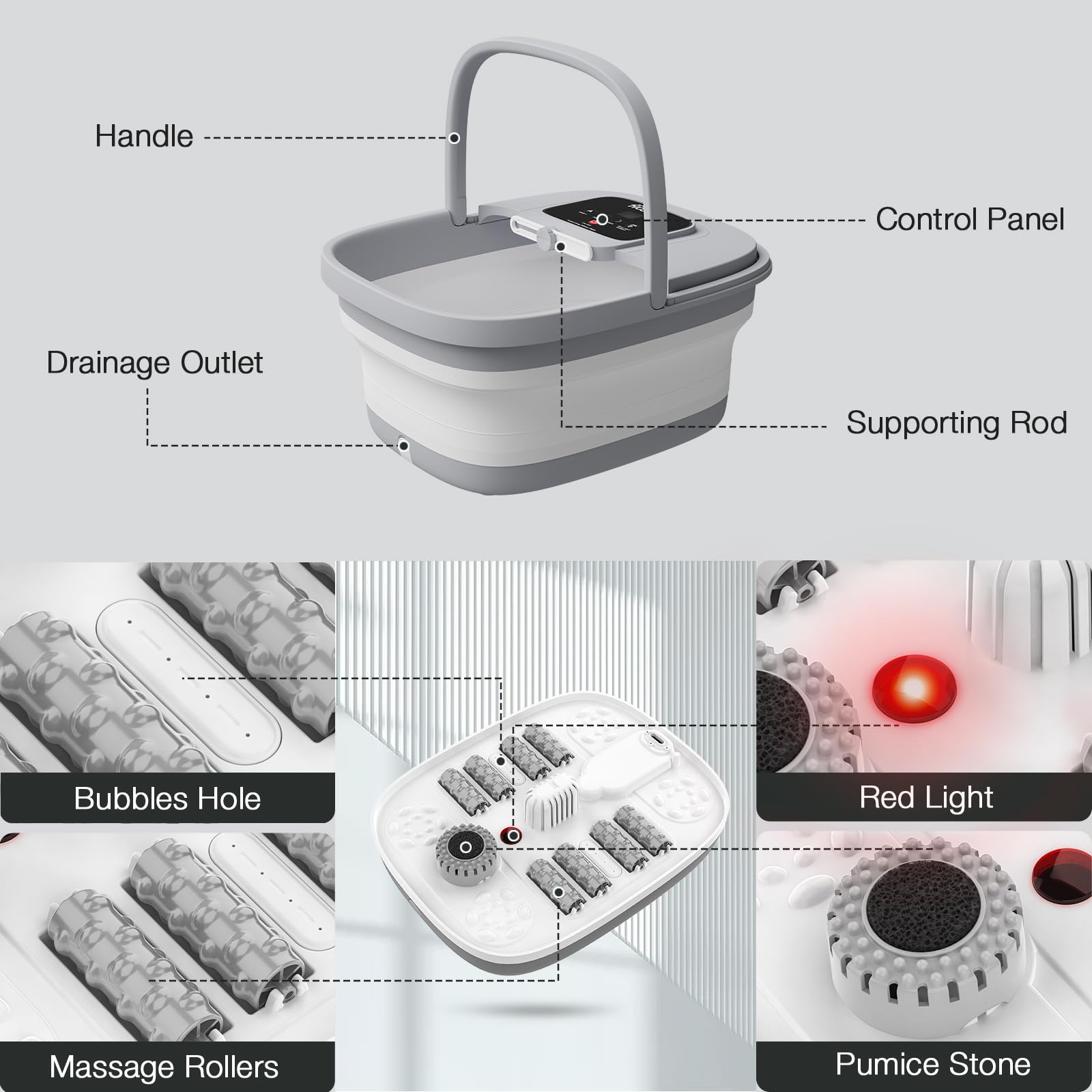 HOSPAN portable foot spa with handle and drainage outlet simplifies safe water disposal.