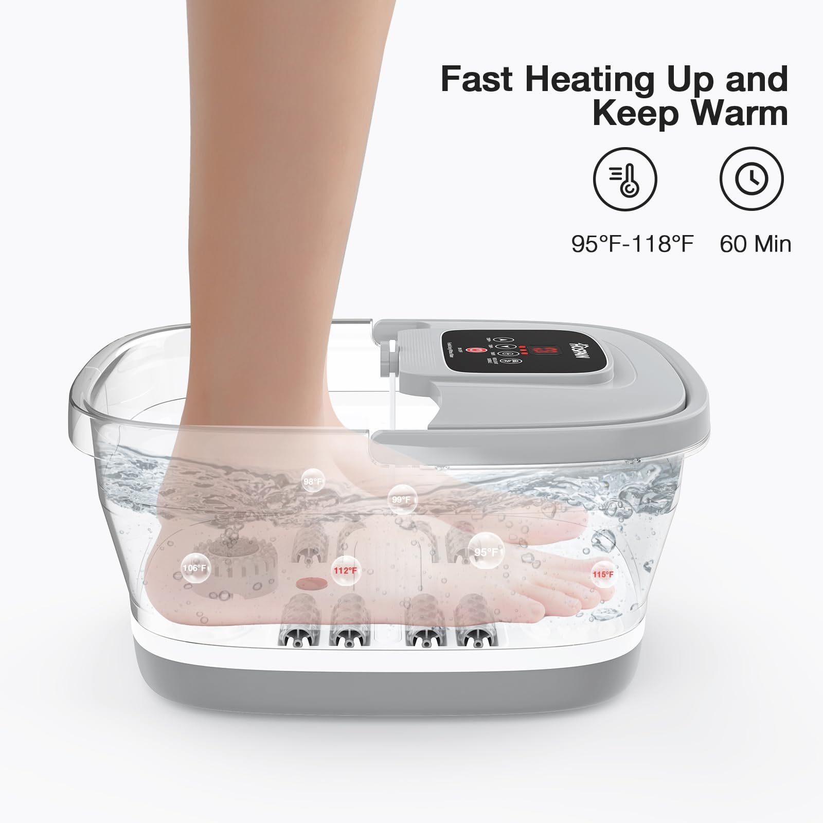 HOSPAN foot spa offers precise temperature control for a comfortable soak.