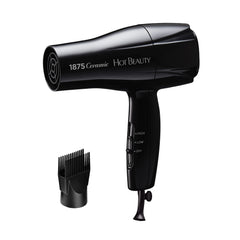 Hot Beauty 1875 Ceramic Hair Dryer front view, compact for quick home styling.