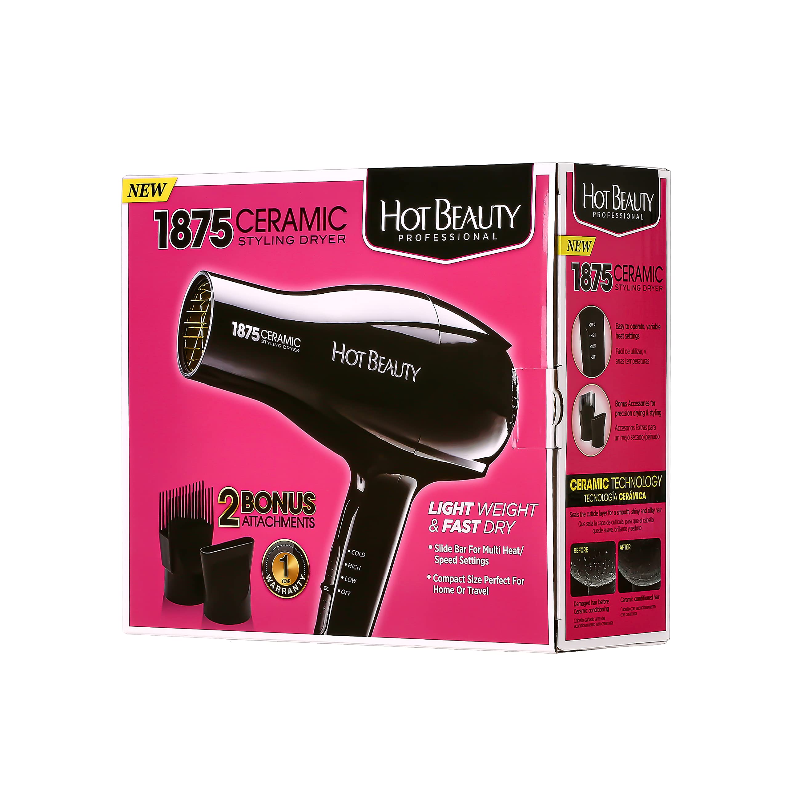 Hot Beauty 1875 Ceramic Styler travel-ready design fits bags for quick styling anywhere