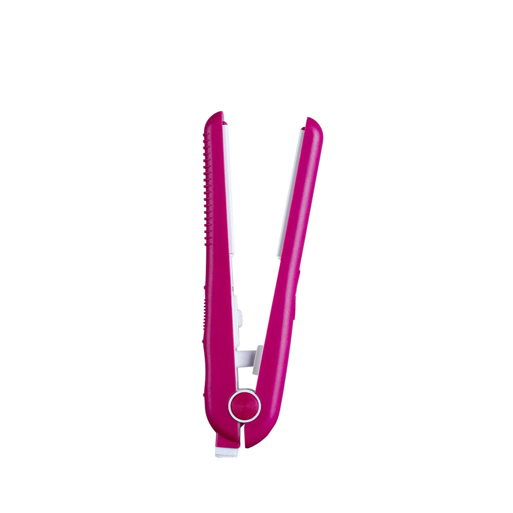 Hot Beauty Mini Flat Iron pink demonstrates straight and curls styling
