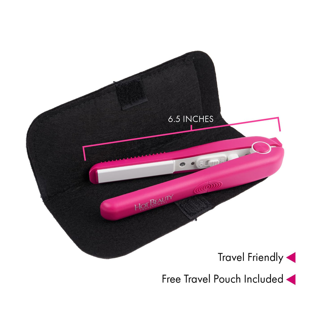 Hot Beauty Mini Flat Iron pink travel pouch image for on-the-go styling