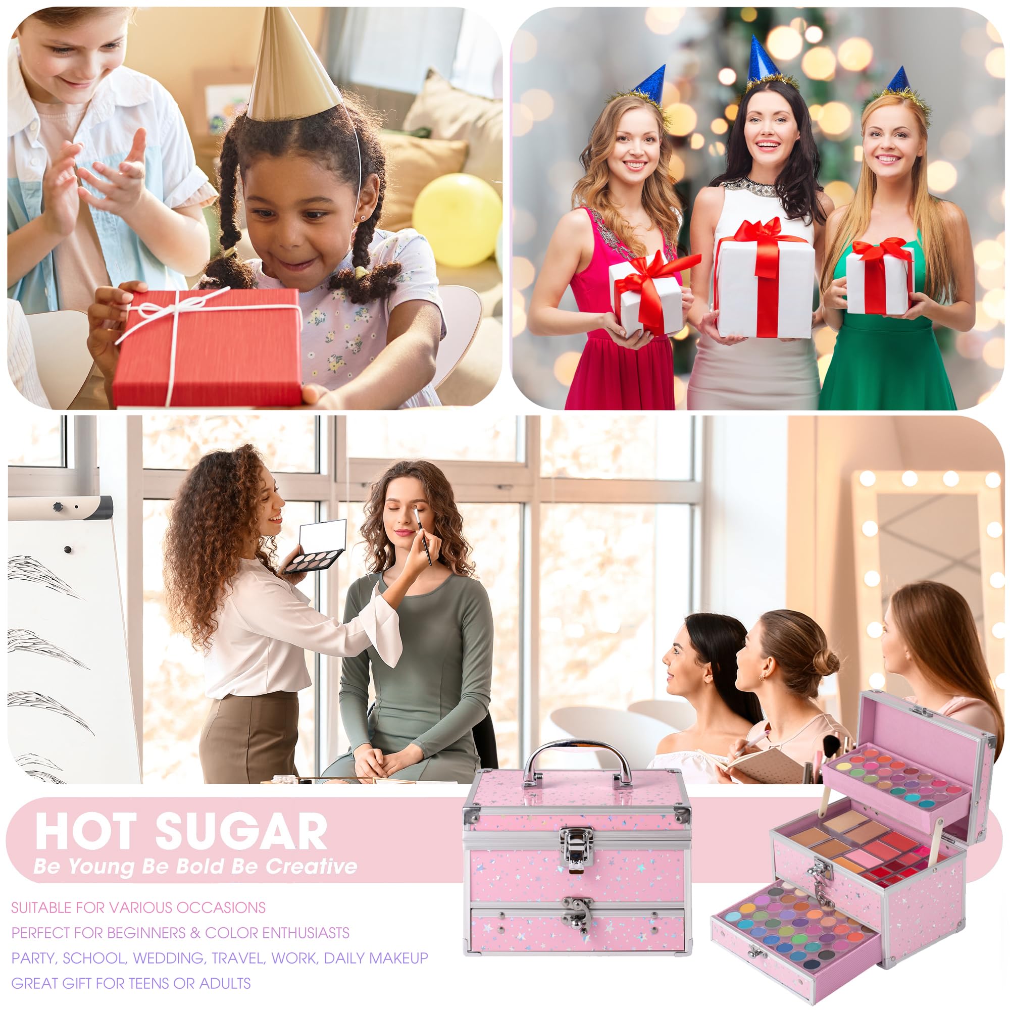 Hot Sugar brush set 4pcs provides essential tools for blending and applying like a pro.