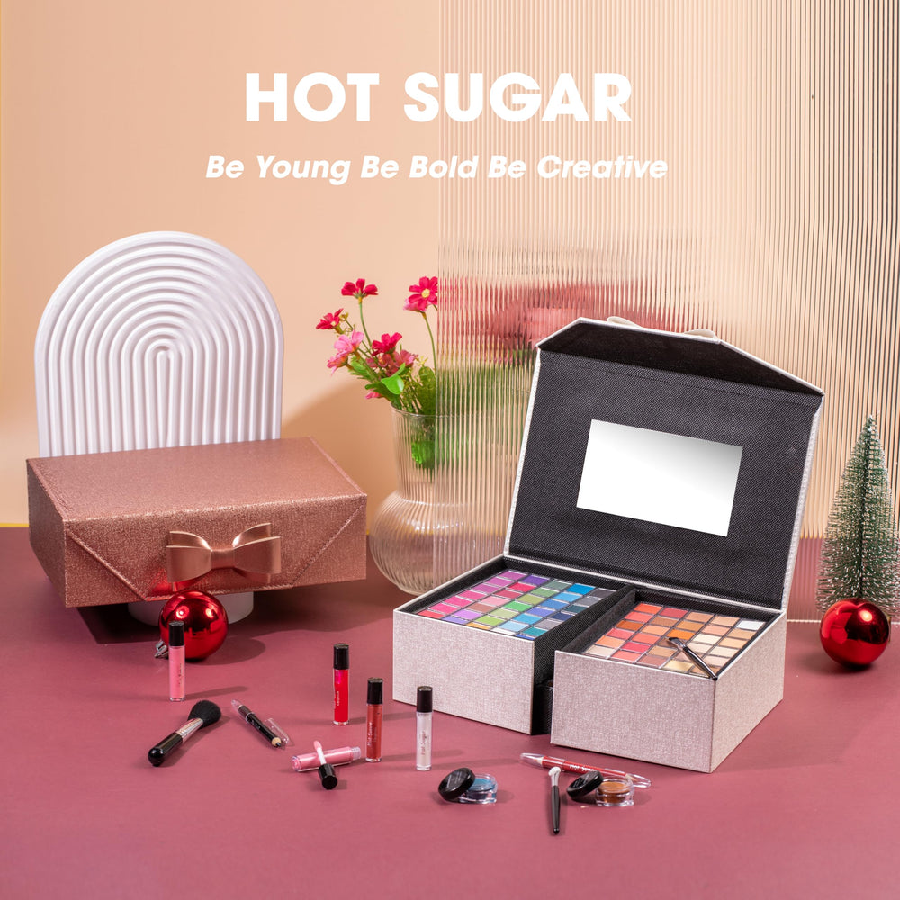 Hot Sugar rose-gold gift box presentation signals a stylish ready-to-gift set