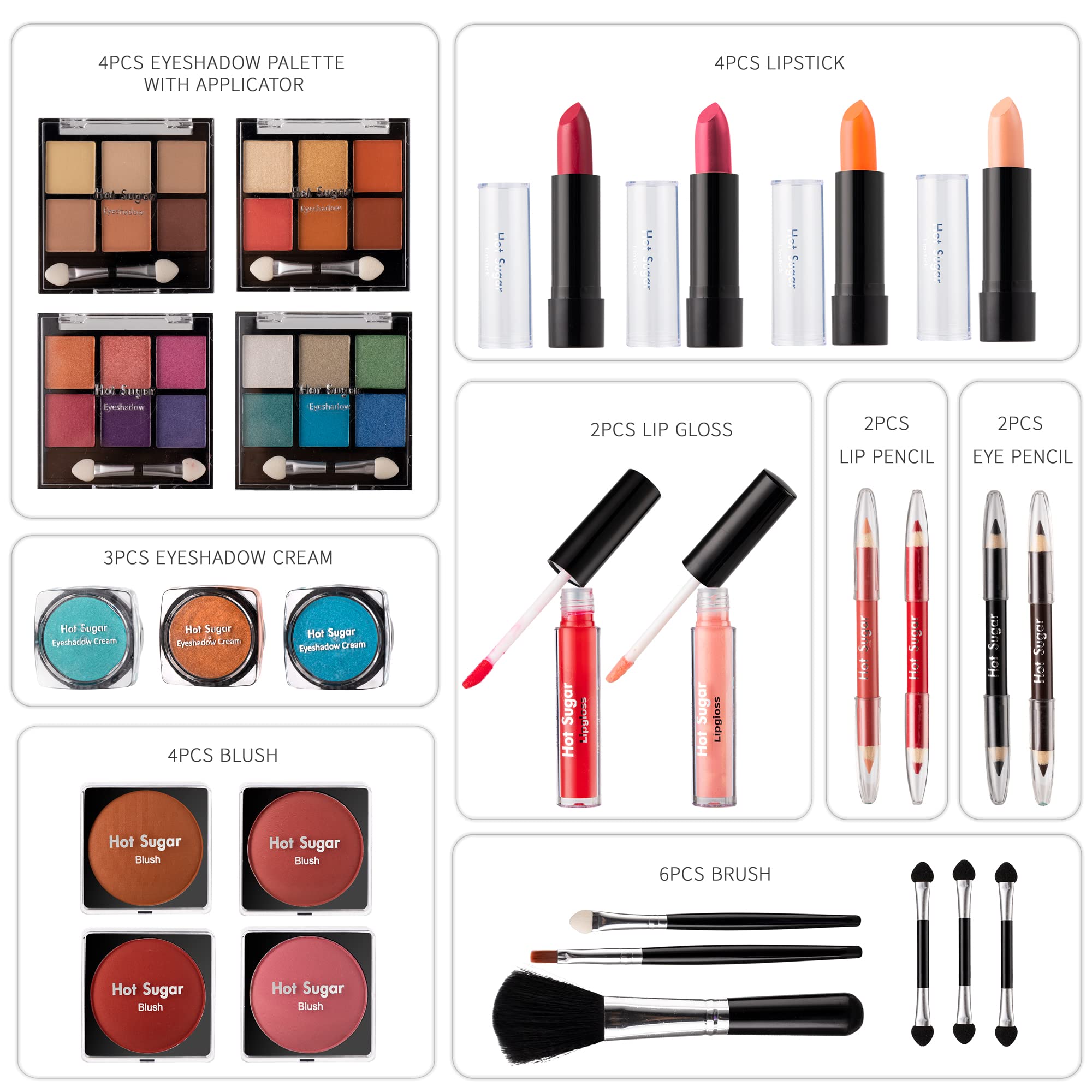 Hot Sugar makeup brush set organized for precise blending and application