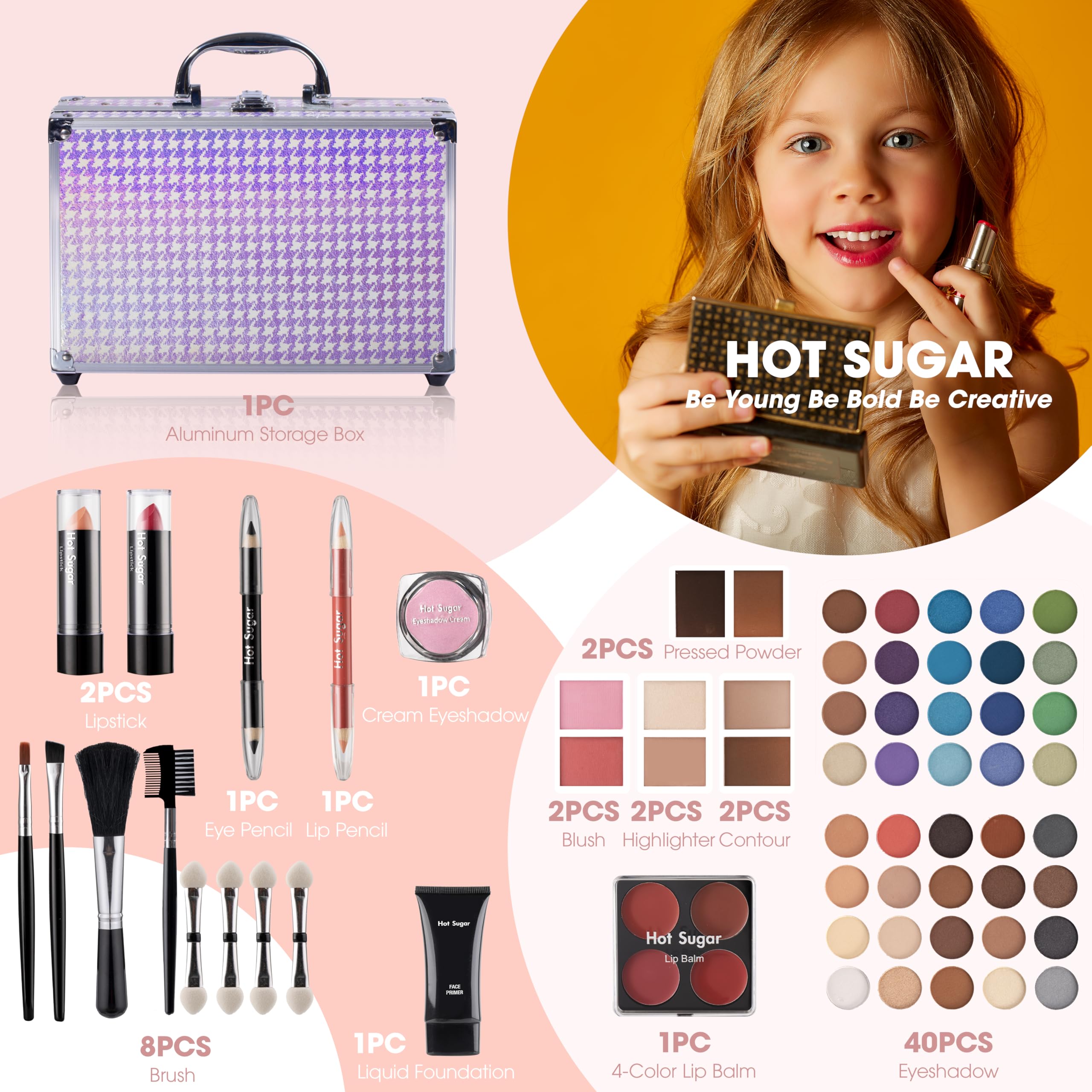 Hot Sugar makeup kit lip products and blush offering vibrant options for kid-friendly makeovers
