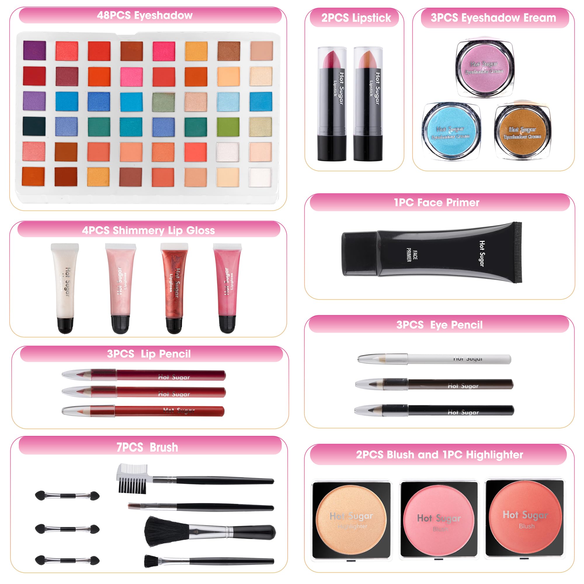 Hot Sugar shimmer lip glosses close-up highlights buildable lip looks.
