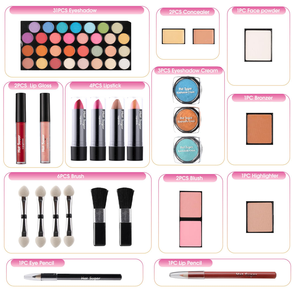 Hot Sugar teens makeup kit brushes close-up highlighting beginner-friendly tools