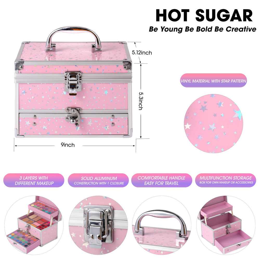 Hot Sugar teens makeup kit train case closed highlights portability and compact travel-ready design.