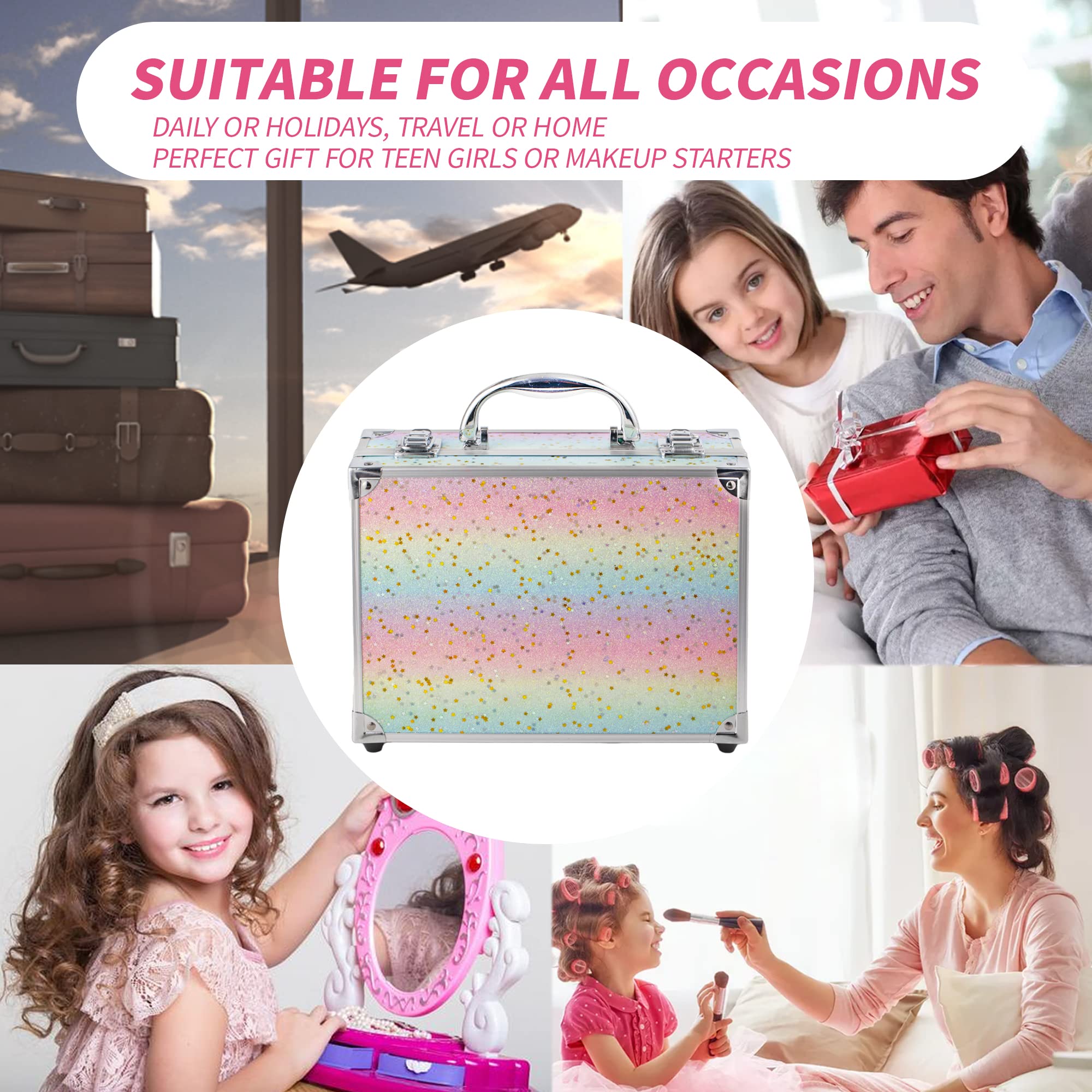Hot Sugar travel case organization showing compact rainbow train case.