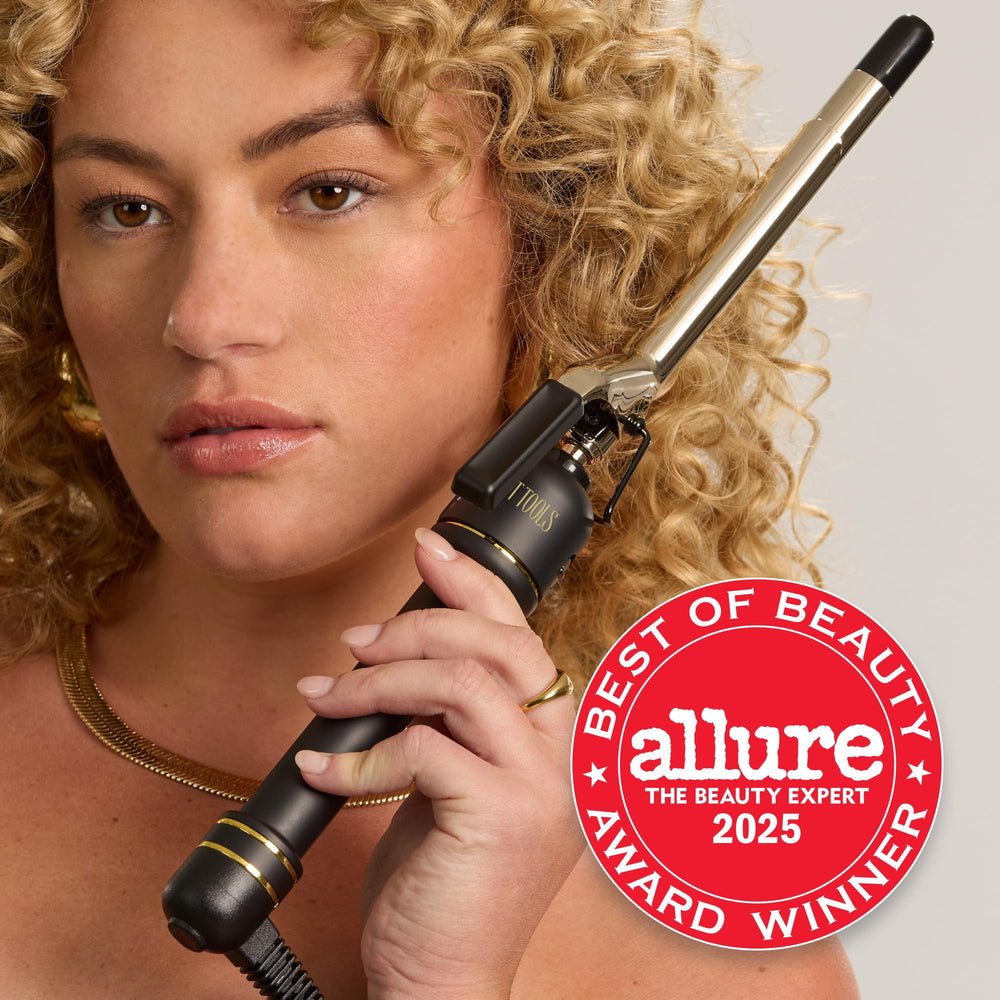 Hot Tools 24K Gold curling iron creating super tight curls for defined texture
