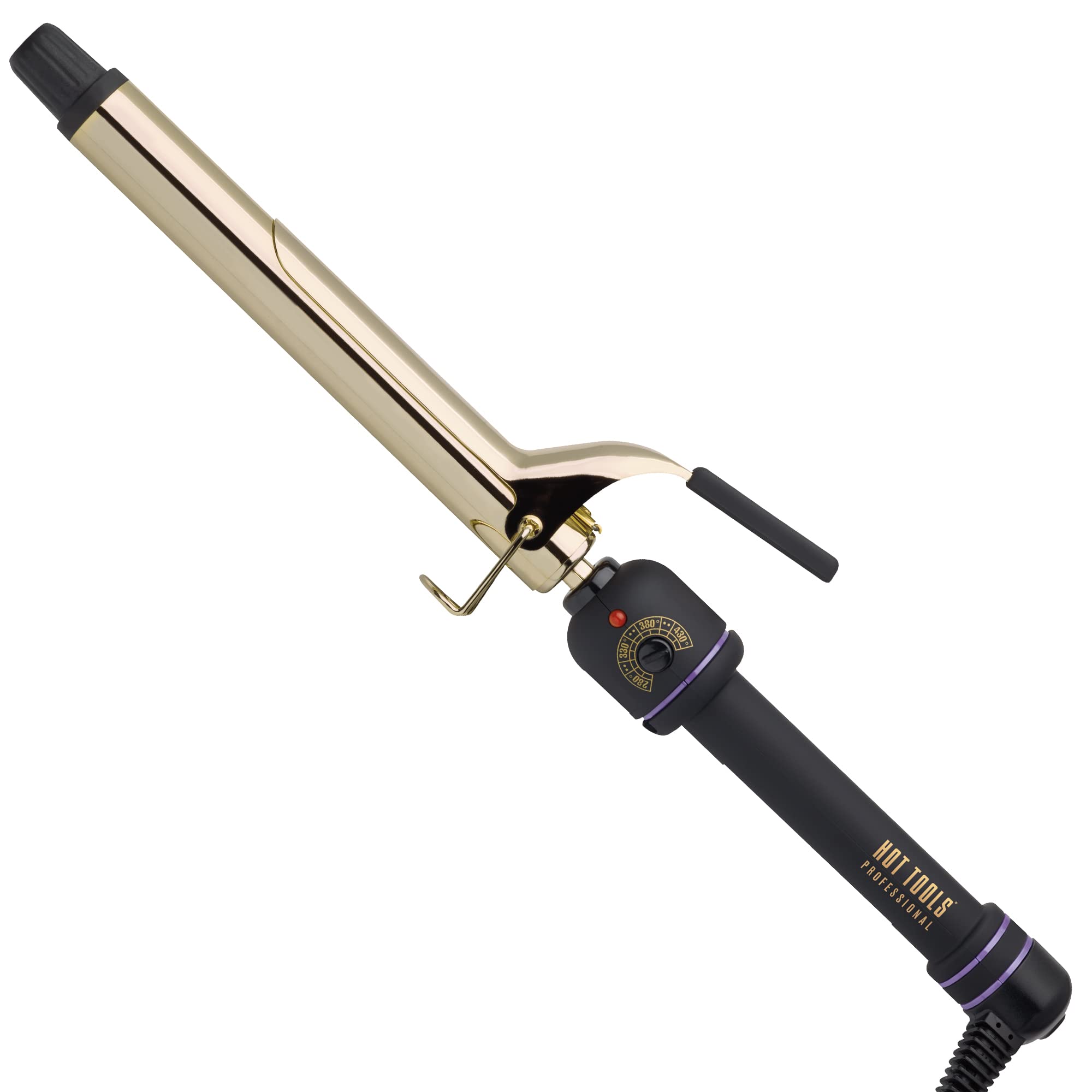 Hot Tools Pro Artist 24K gold barrel close-up shows premium heat distribution for defined curls.