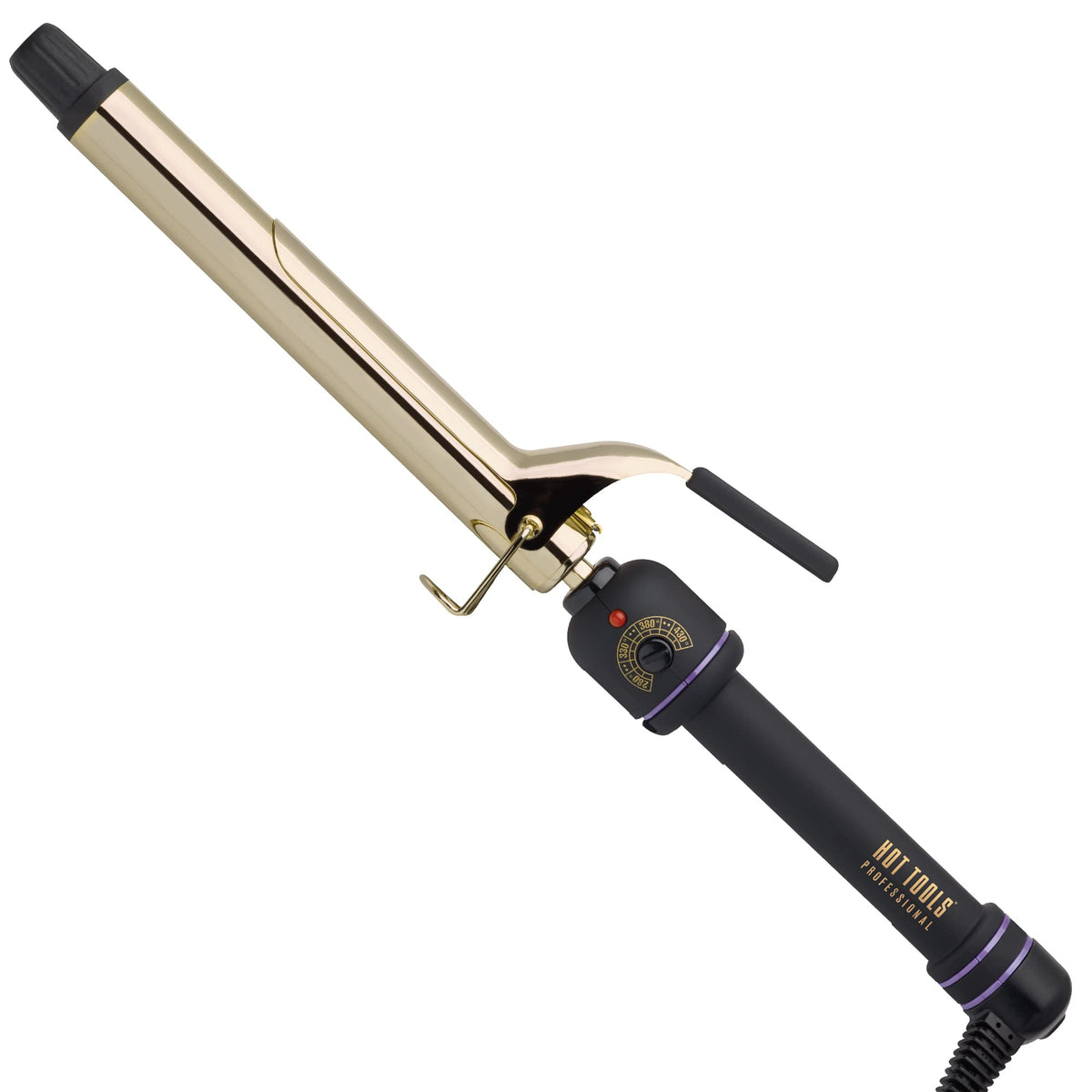 Hot Tools Pro Artist 24K gold barrel close-up shows premium heat distribution for defined curls.