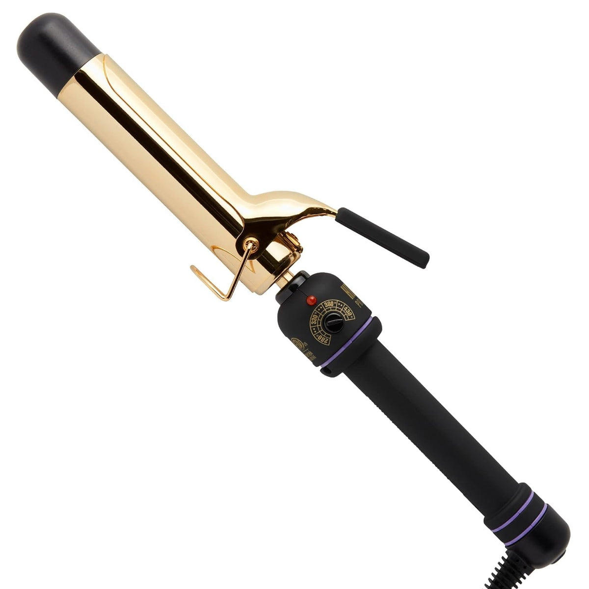 Hot Tools Pro Artist 24K gold curling iron barrel close-up for defined curls.