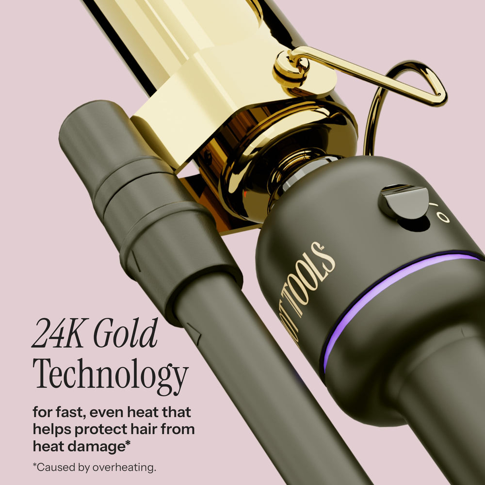 Hot Tools 24K gold barrel provides even heat across strands.