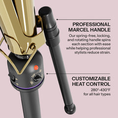 Hot Tools Marcel iron with locking and rotating handle eases sectioning.