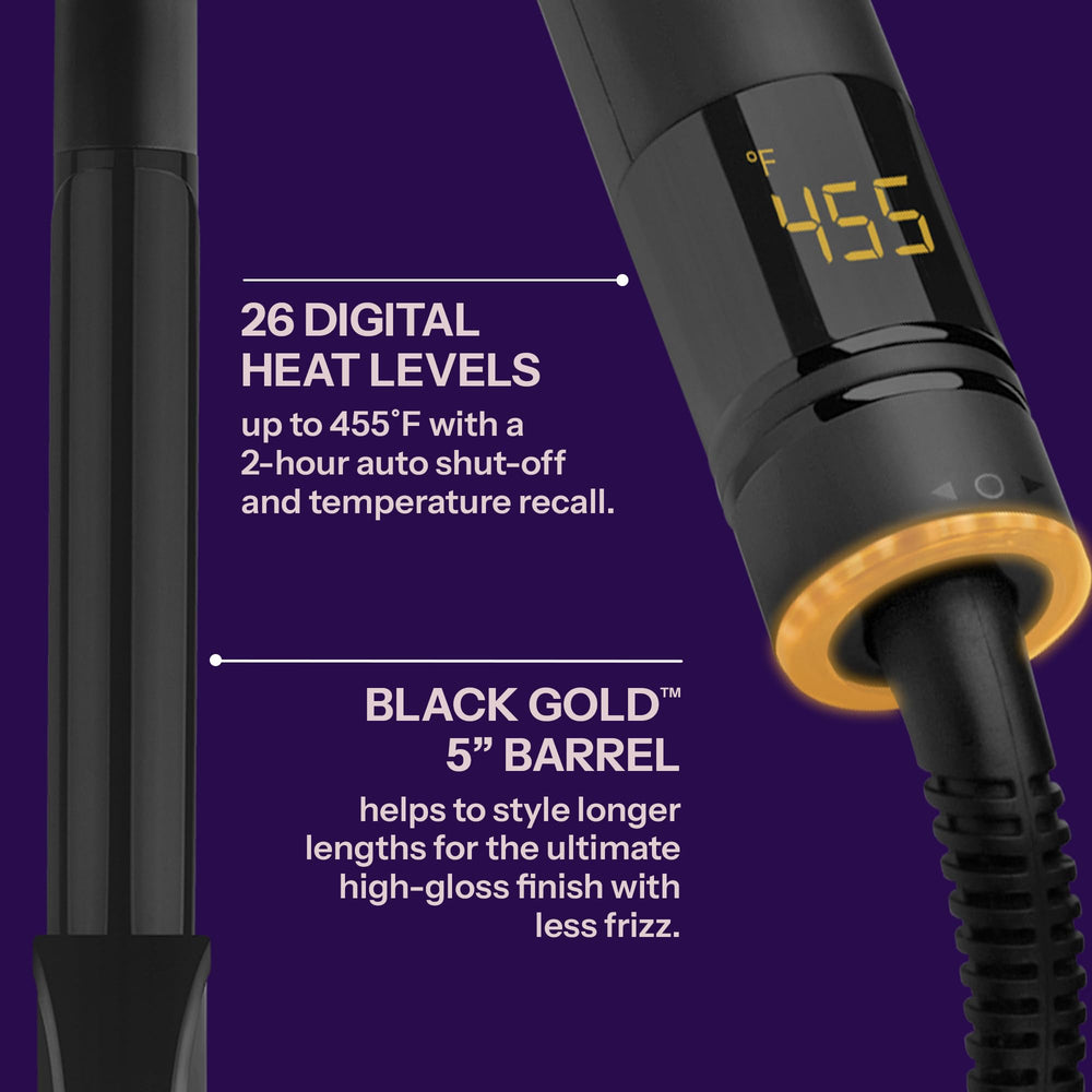 Hot Tools Pro Artist Black Gold curling iron 26 heat settings enable hair-type customization