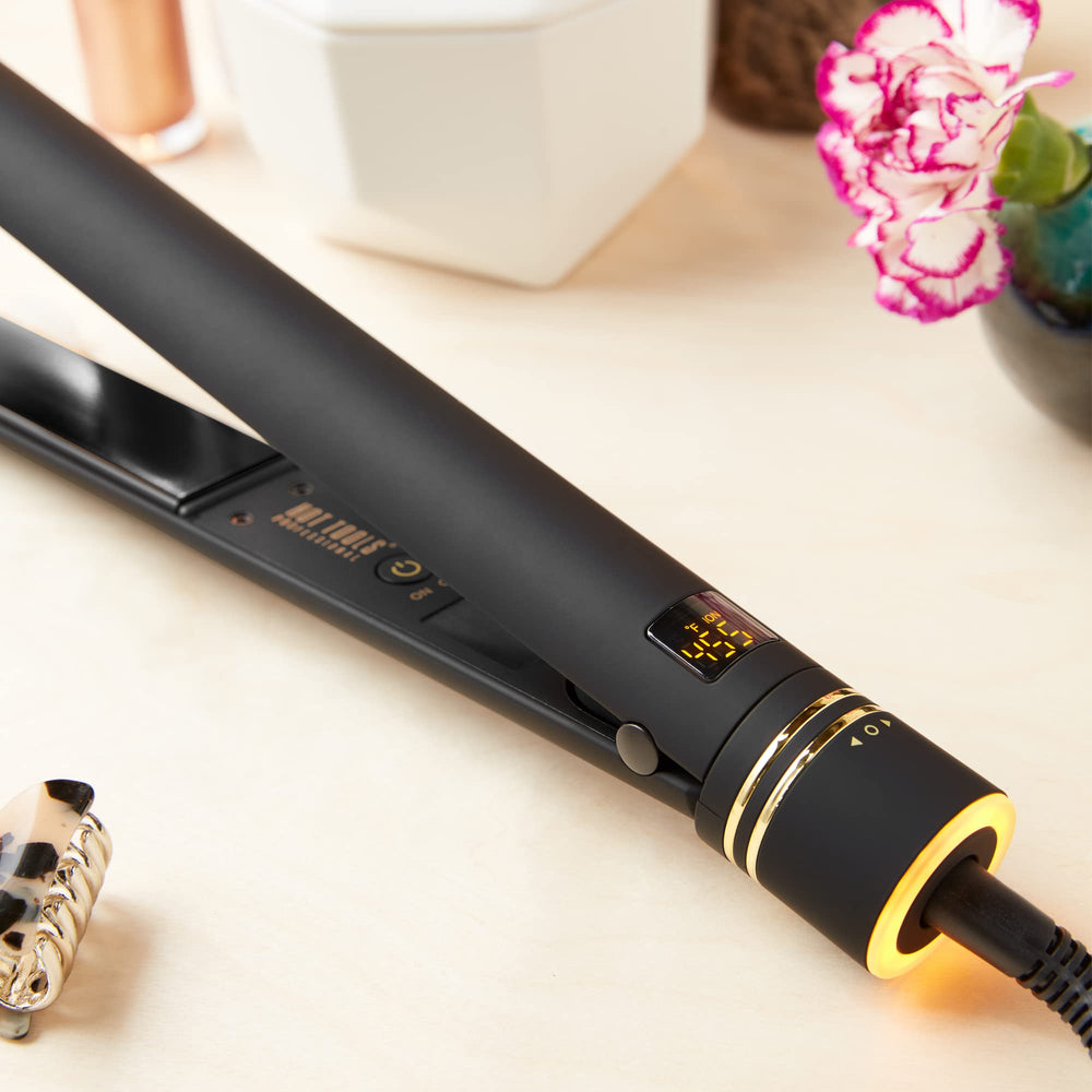 HOT TOOLS Pro Artist Black Gold Flat Iron micro-shine finish reduces friction and adds shine