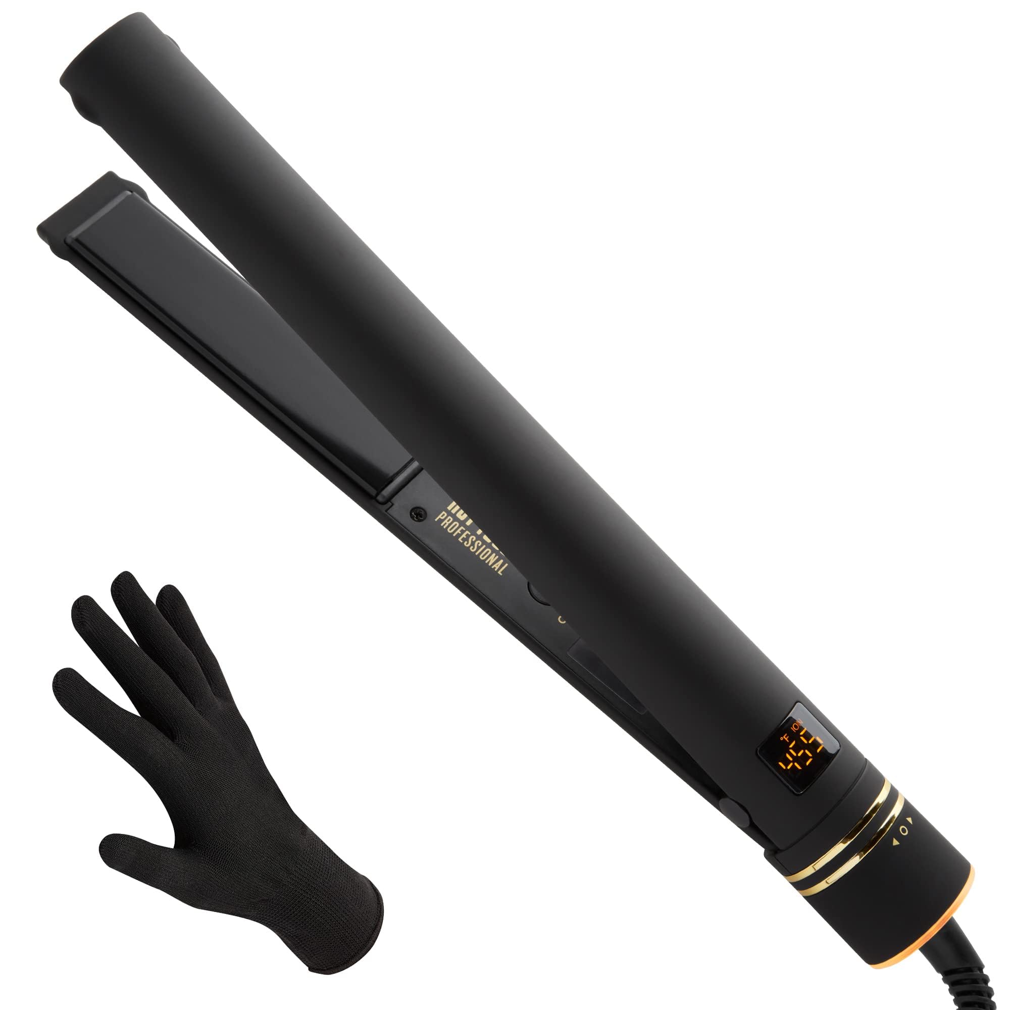 HOT TOOLS Pro Artist Black Gold Ionic flat iron side view for sleek straightening