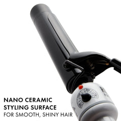 HOT TOOLS Pro Artist Nano Ceramic Curling Iron shows 450°F heat range for versatile curls.